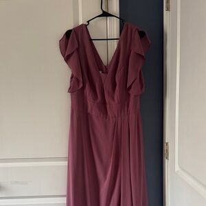 David’s Bridal Chianti Elegant Plum V-Neck Flutter Sleeve Dress